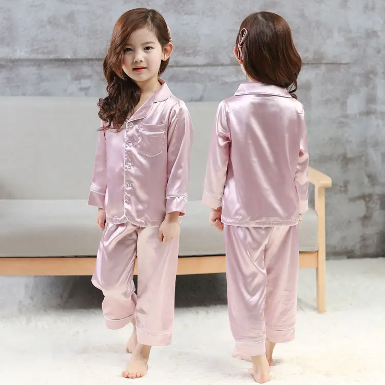 Girls Silk Pajama Set Rose Gold Korean Design
