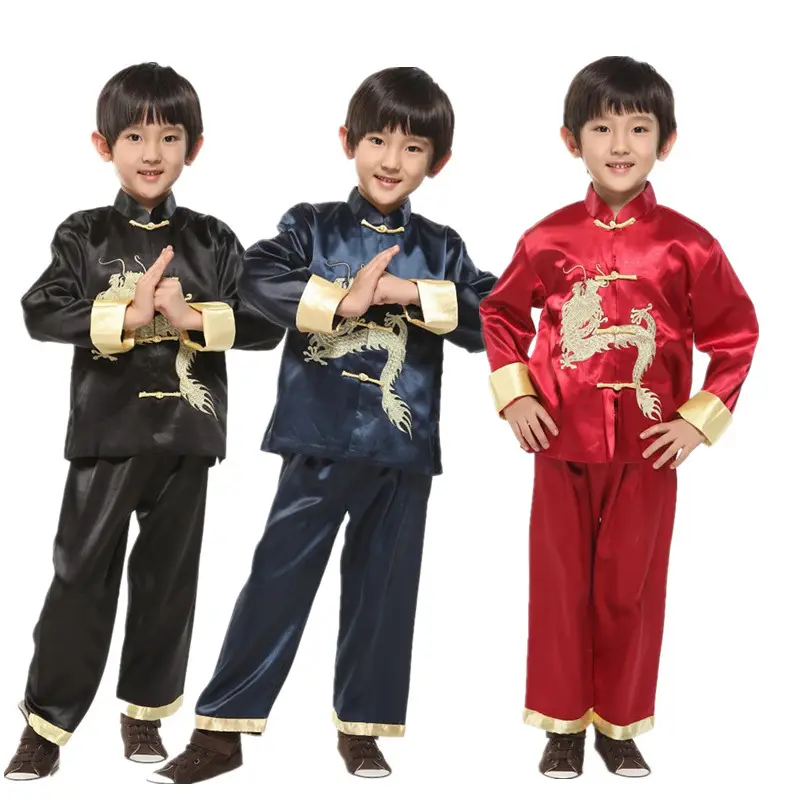 Pakistani Kids Tang Suits with Golden Dragon Embroidery