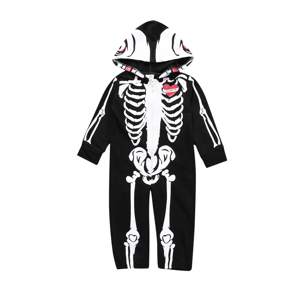 Kids Hooded Skeleton Suit Halloween Party Wear