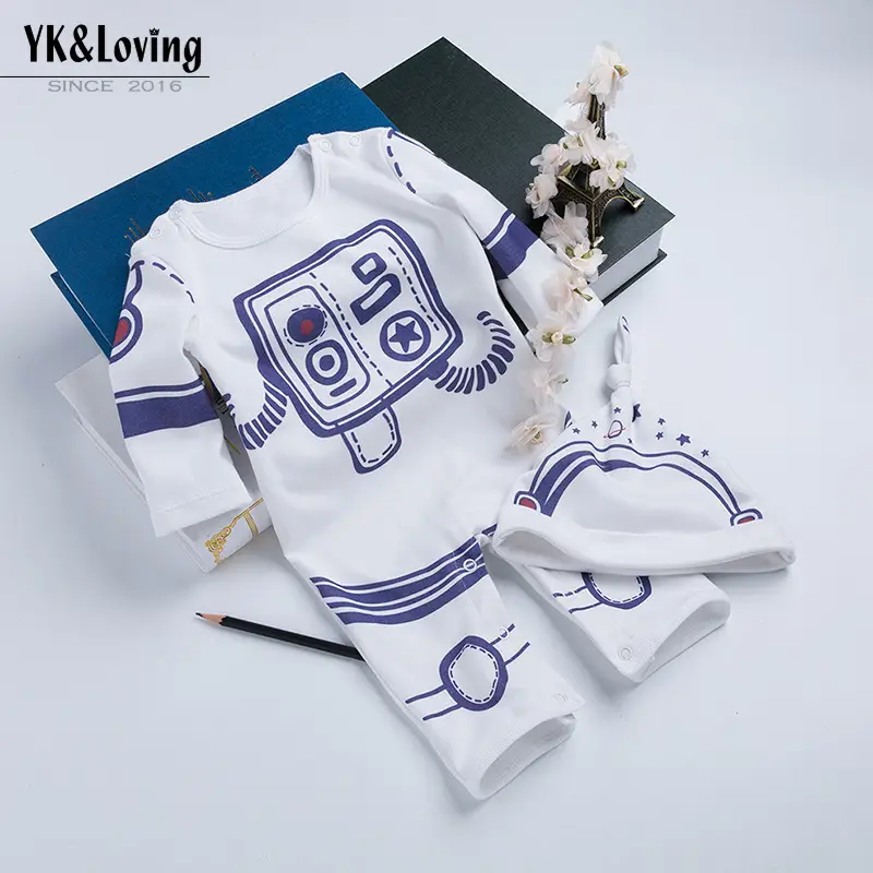 Astronaut Baby Jumpsuit White Blue Set with Hat