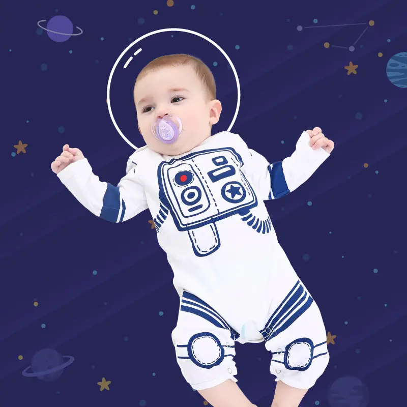 Astronaut Baby Jumpsuit White Blue Set with Hat