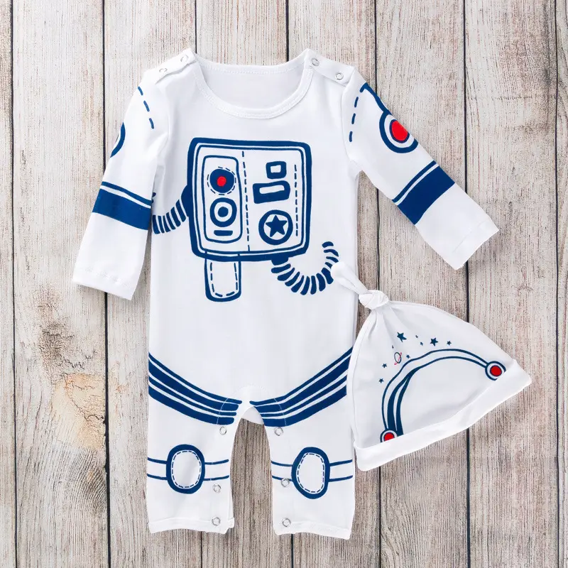 Astronaut Baby Jumpsuit White Blue Set with Hat
