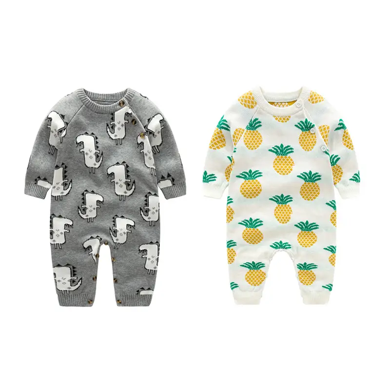 Baby Dinosaur Knitted Jumpsuit Gray Cotton