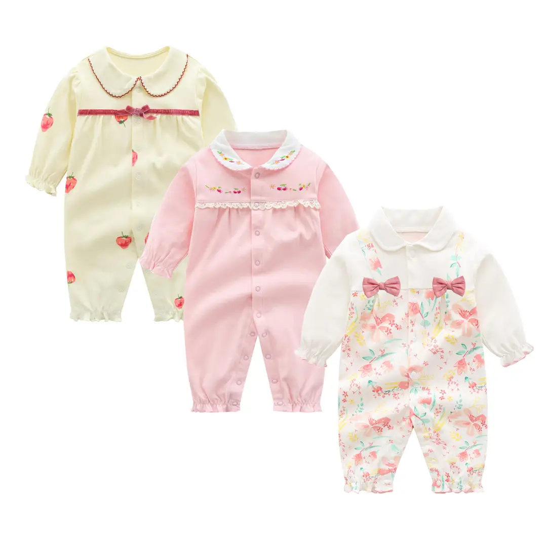 Baby Jumpsuit Set Pink Floral Bow Spring Autumn