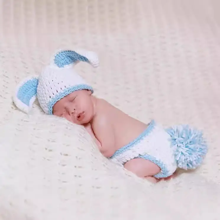 Baby Bunny Crochet Suit Pink White 0-12M