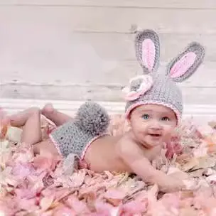 Baby Bunny Crochet Suit Pink White 0-12M