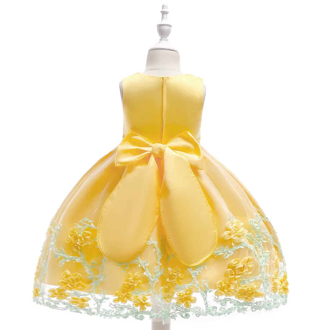 Pink Princess Dress for Girls with Floral Embroidery