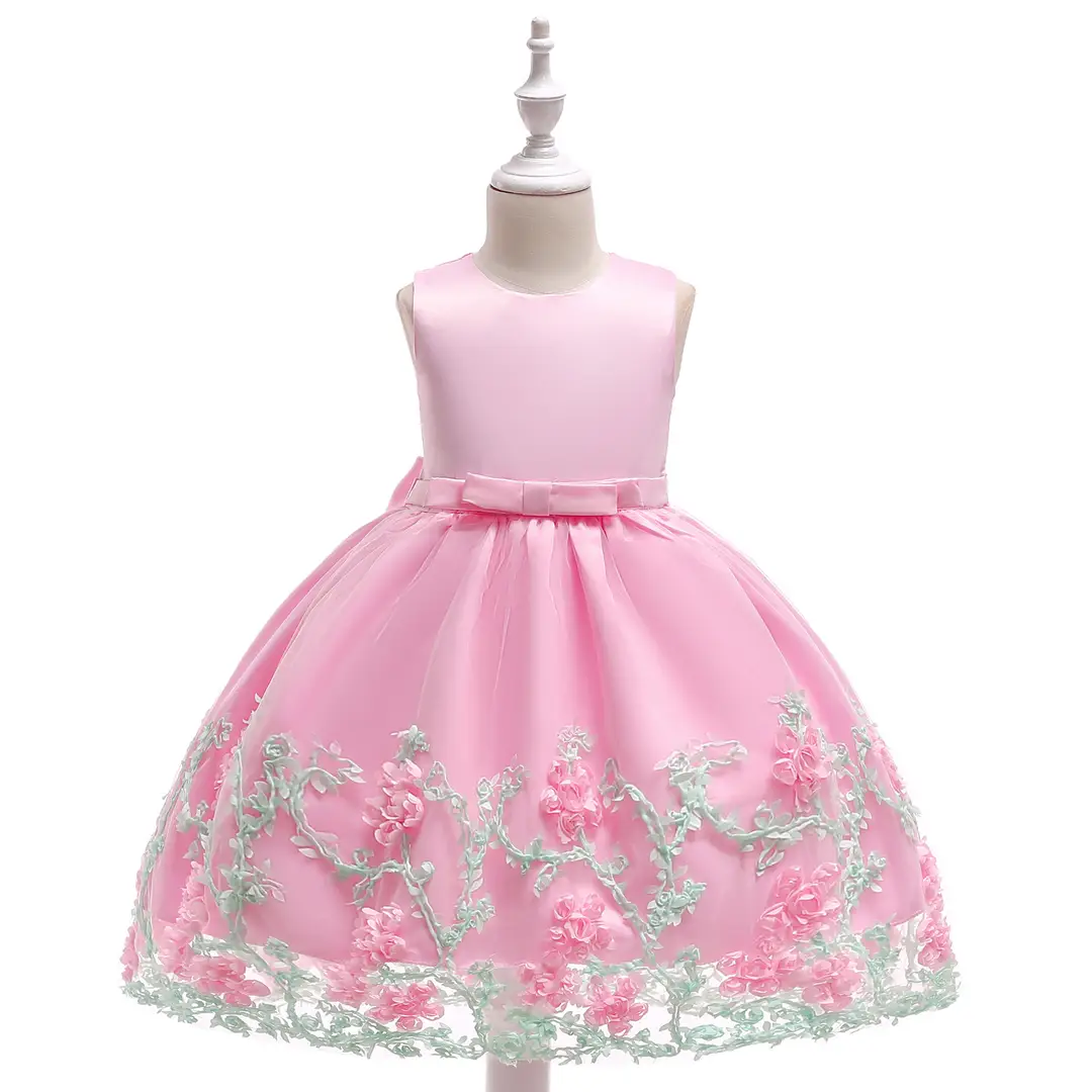 Pink Princess Dress for Girls with Floral Embroidery