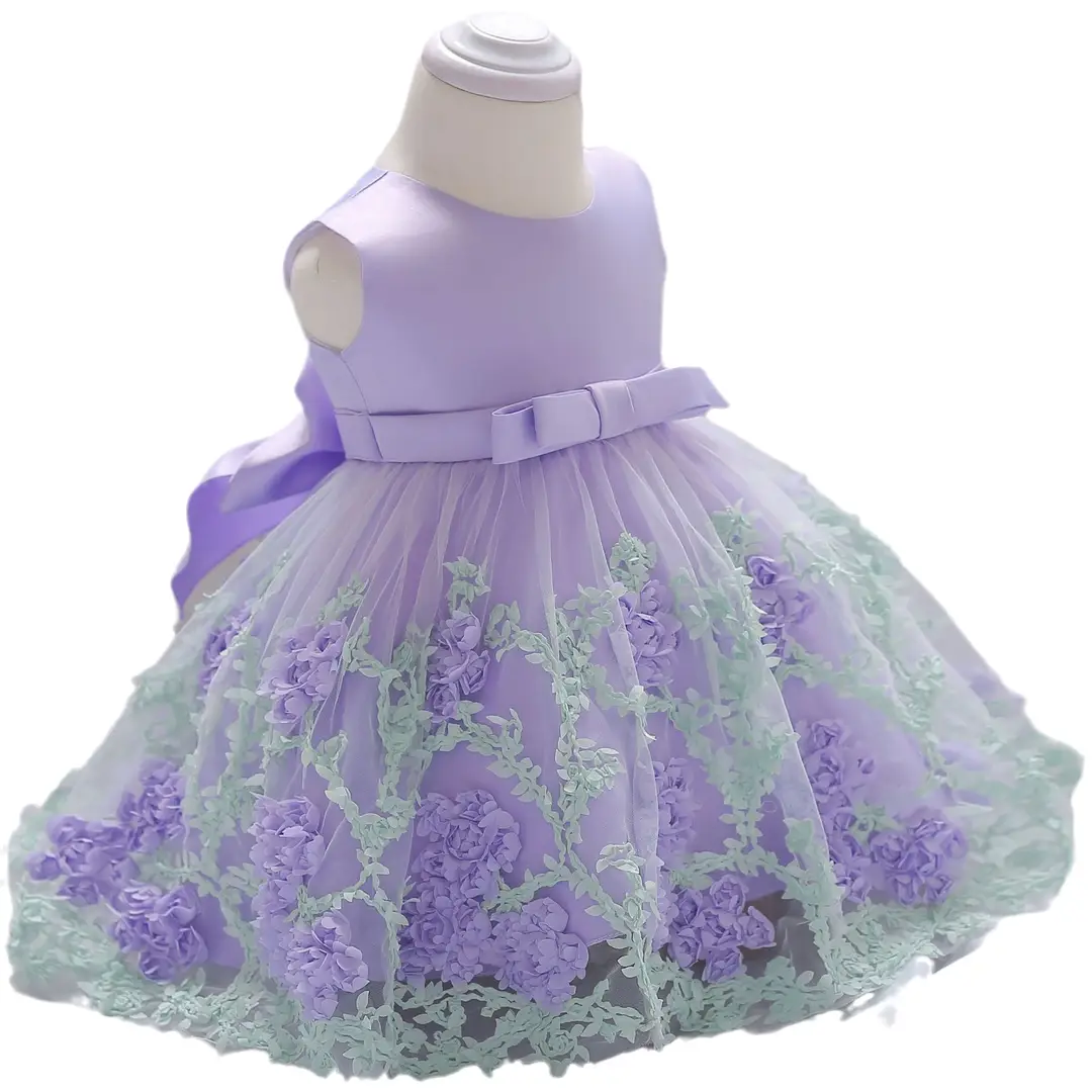 Pink Sleeveless Floral Embroidered Dress for Girls