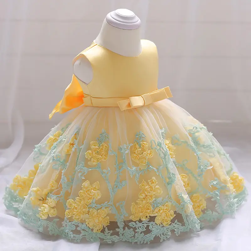 Pink Sleeveless Floral Embroidered Kids Dress