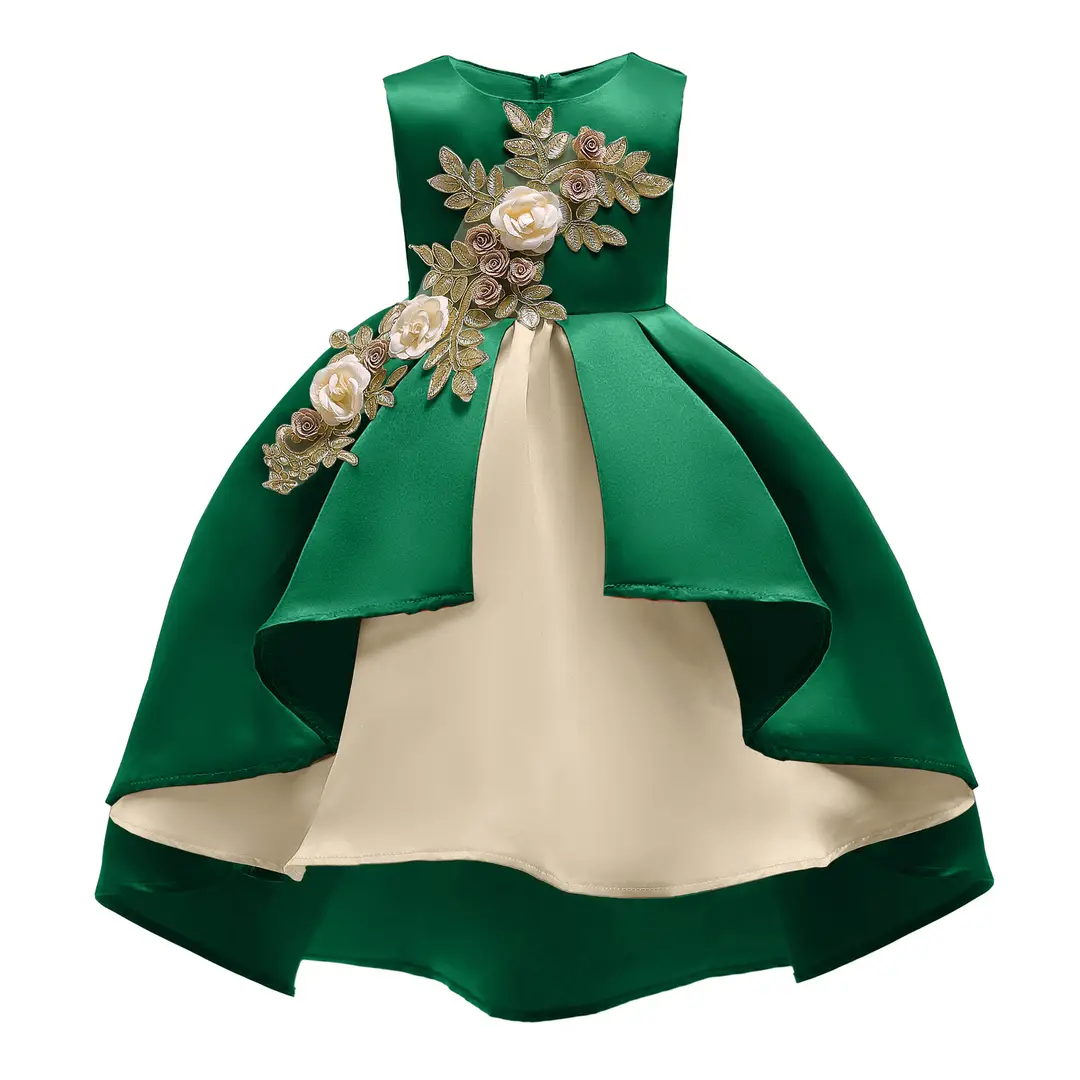 Princess Dress Red Satin Embroidered for Girls