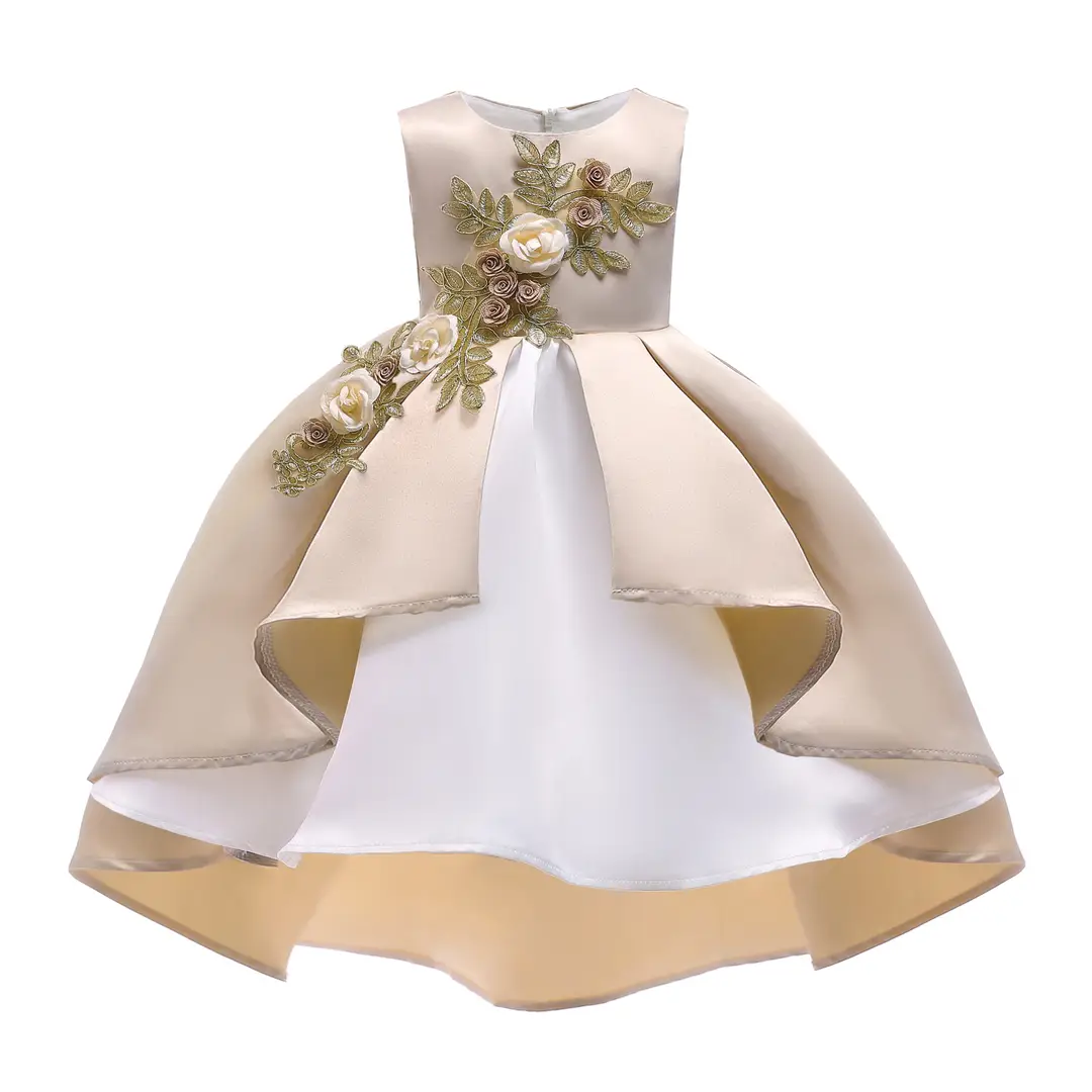 Princess Dress Red Satin Embroidered for Girls