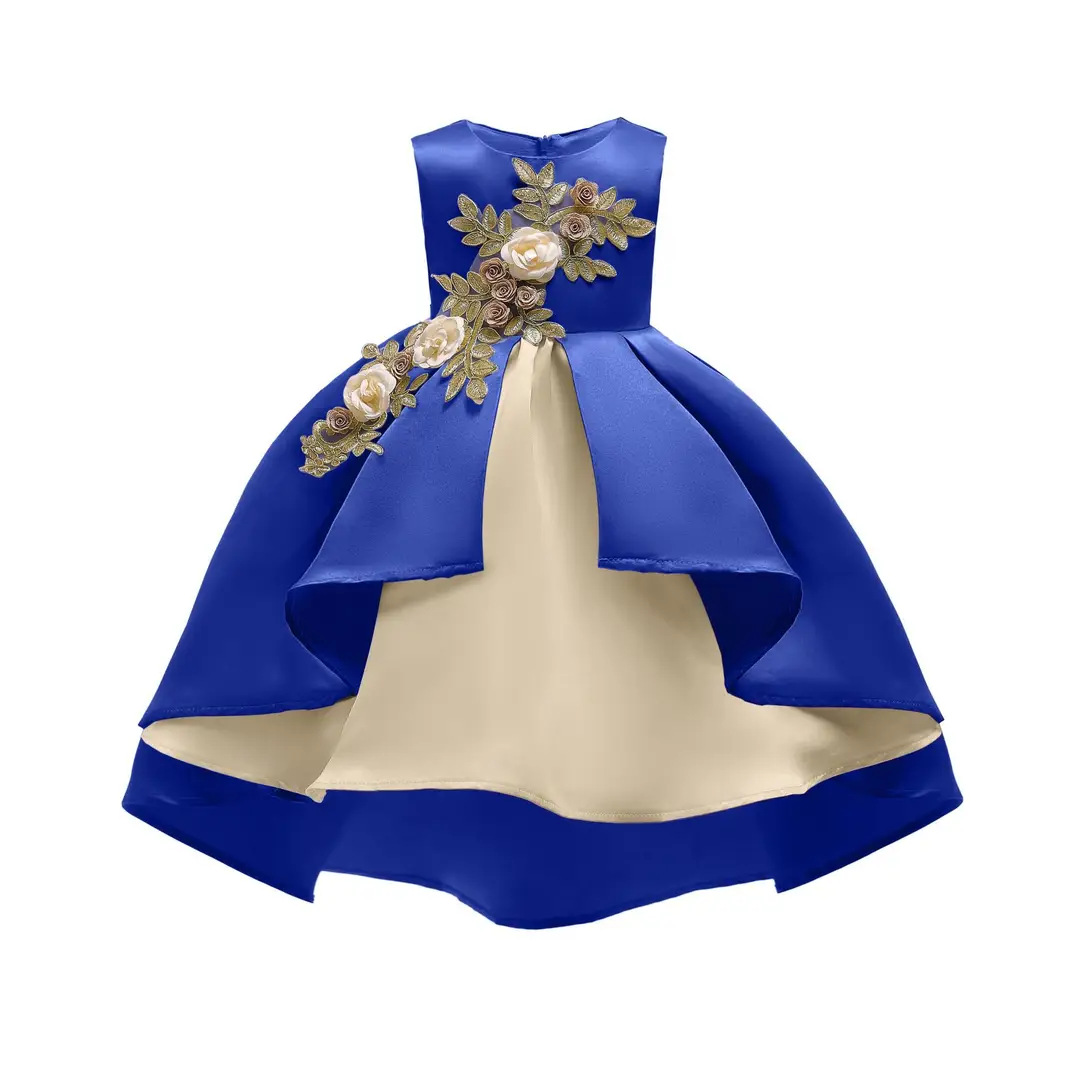Princess Dress Red Satin Embroidered for Girls
