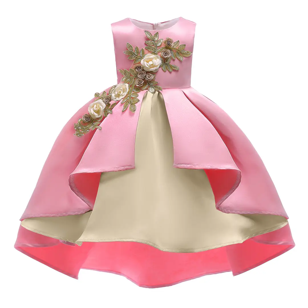 Princess Dress Red Satin Embroidered for Girls