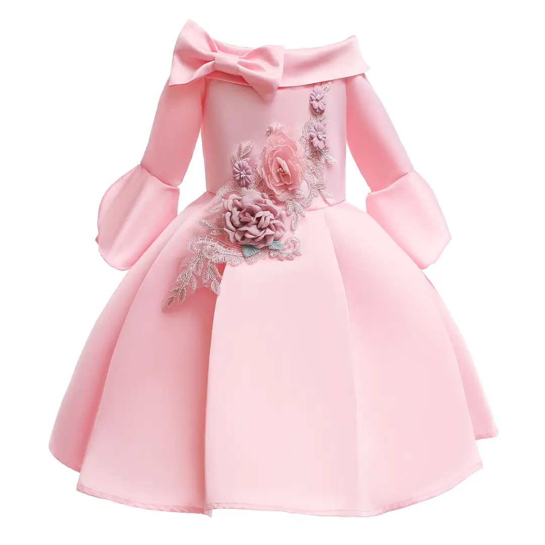 Pink Floral Embroidered Princess Dress for Girls 3-8Y