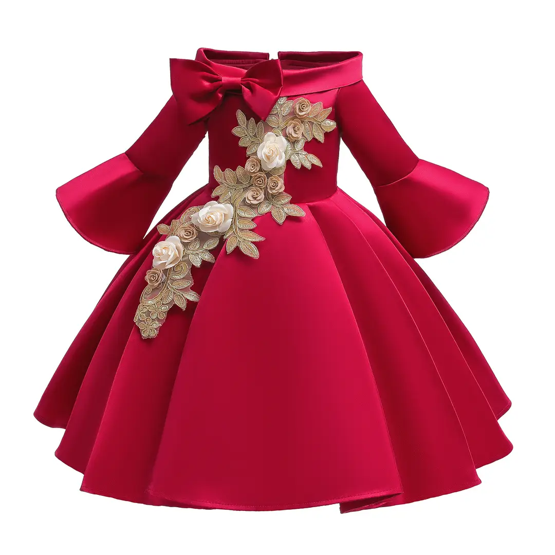 Pink Floral Embroidered Princess Dress for Girls 3-8Y