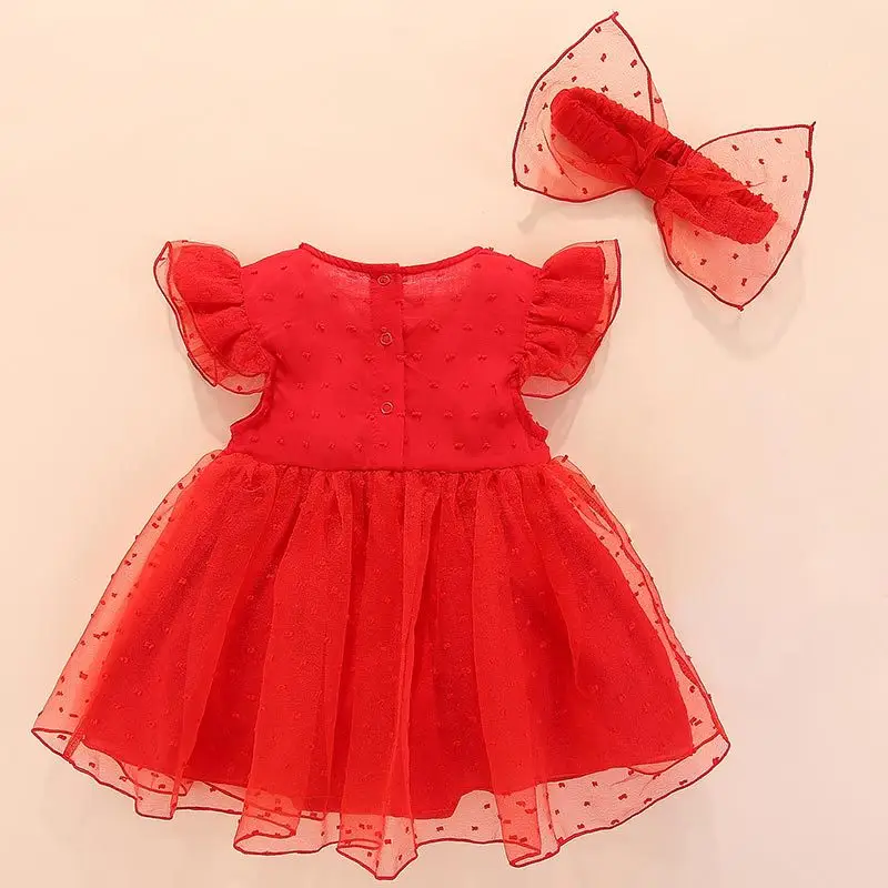 Baby Red Ruffled Dress Lightweight Summer Wear