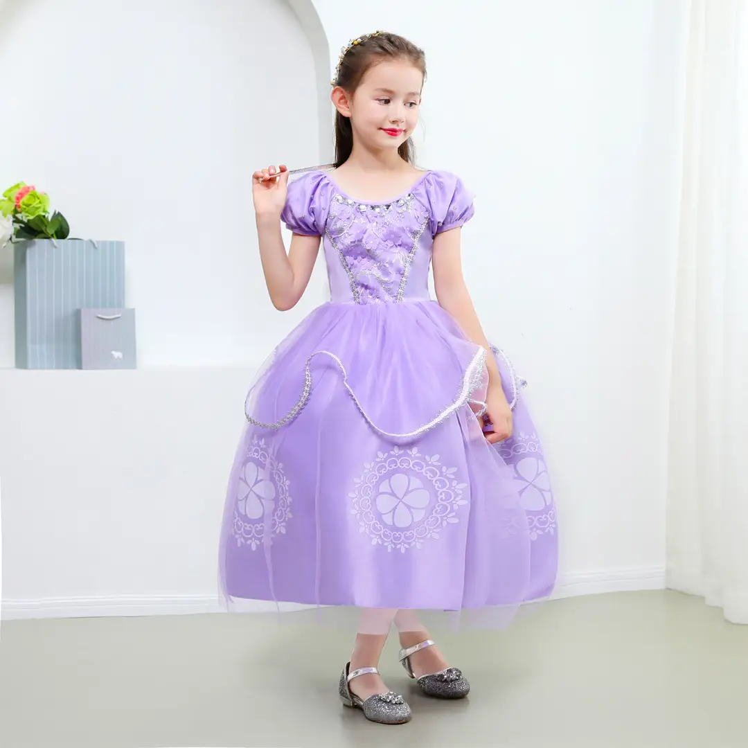 Lavender Sophia Princess Dress for Girls with Silver Embroidery