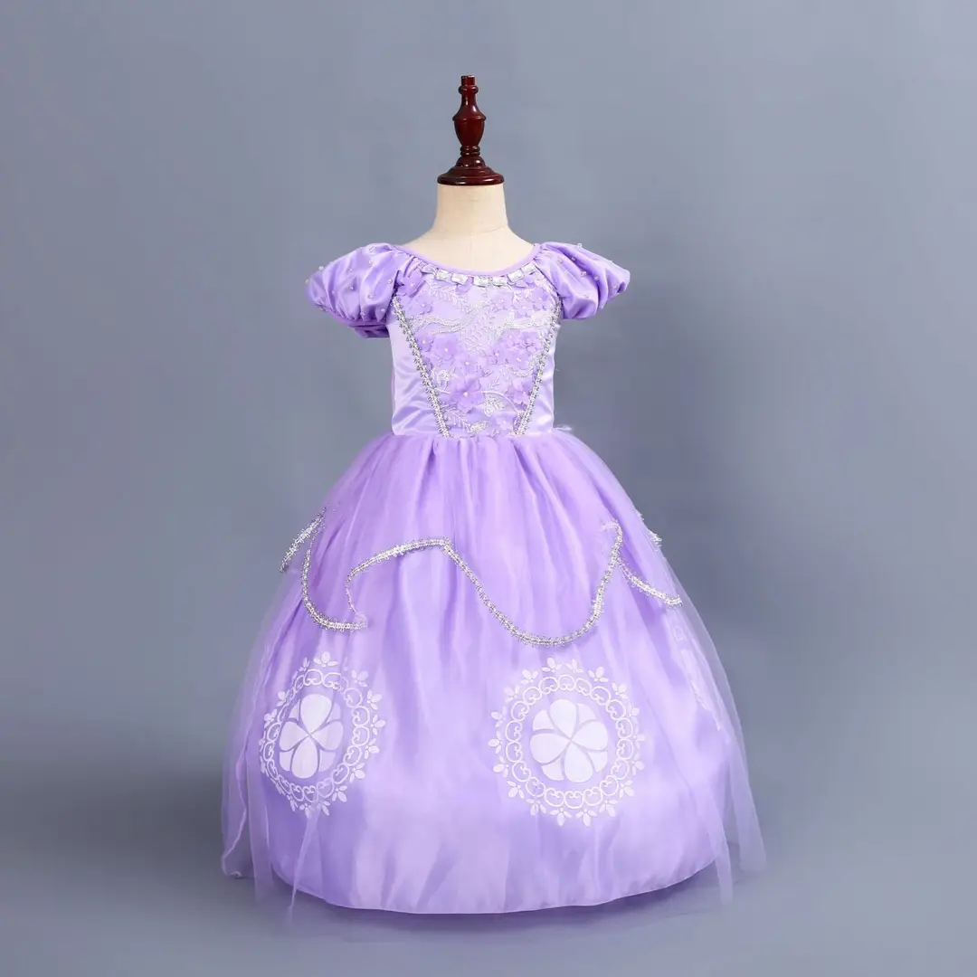 Lavender Sophia Princess Dress for Girls with Silver Embroidery