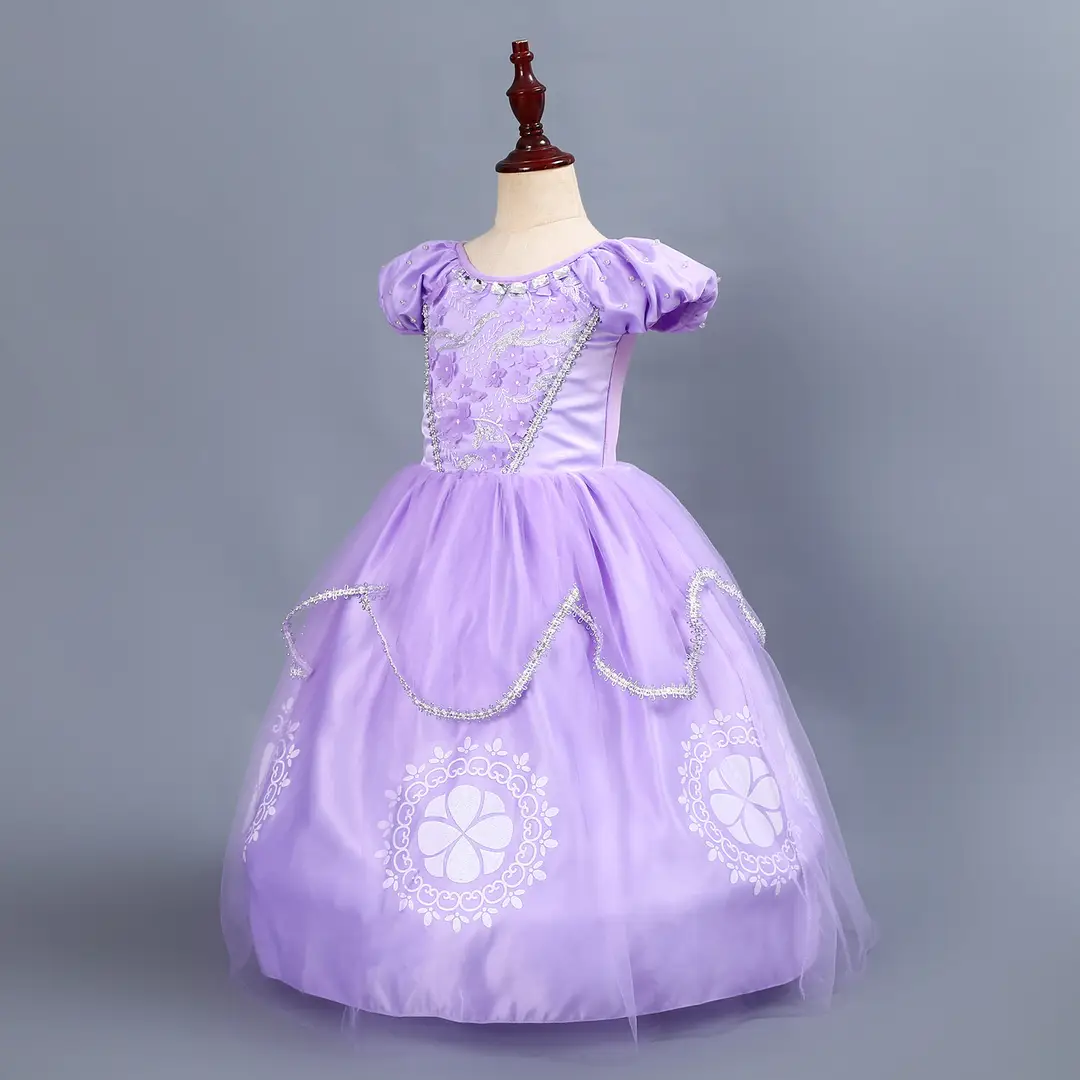 Lavender Sophia Princess Dress for Girls with Silver Embroidery