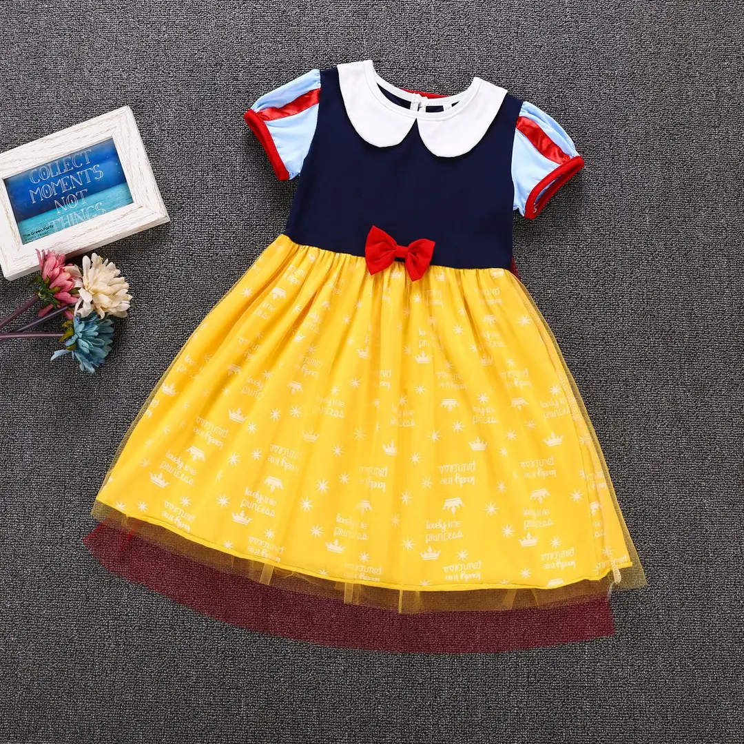 Snow White Princess Dress for Girls Yellow Tulle Summer Wear