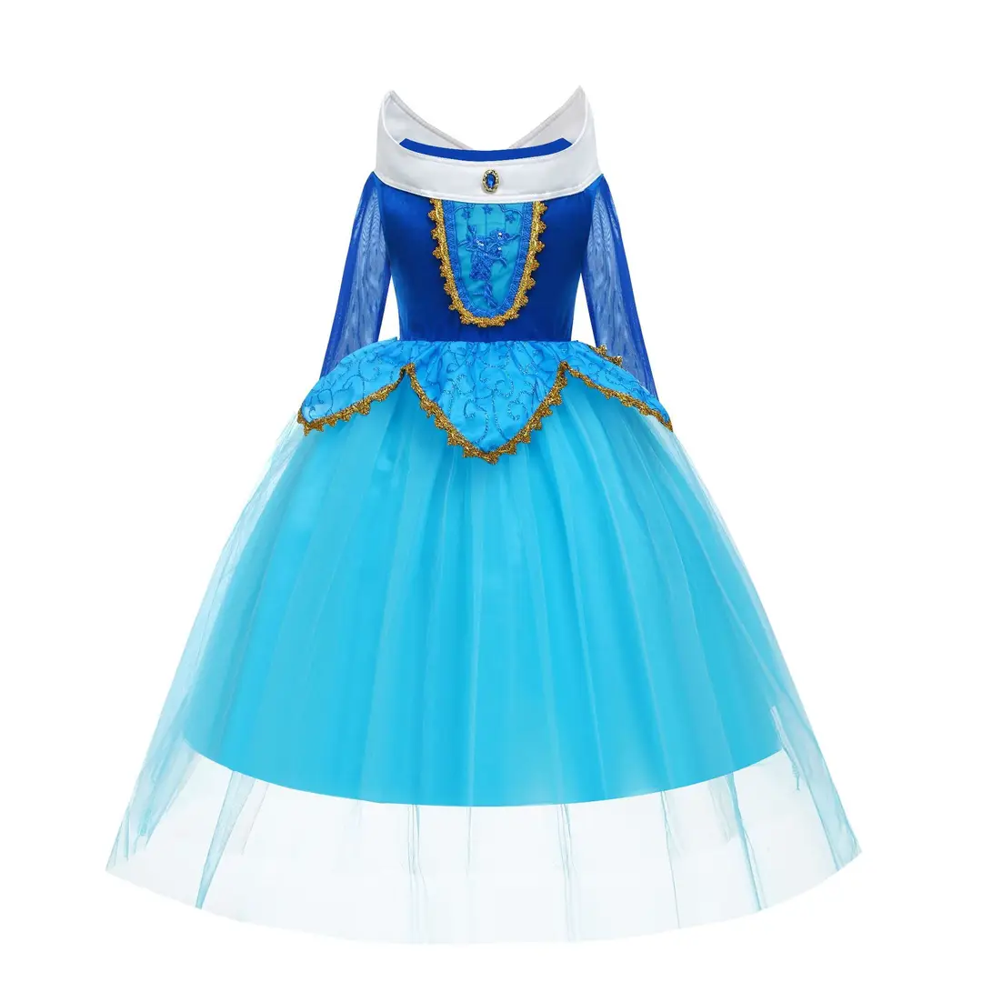 Pink Princess Tulle Dress with Gold Trim for Girls