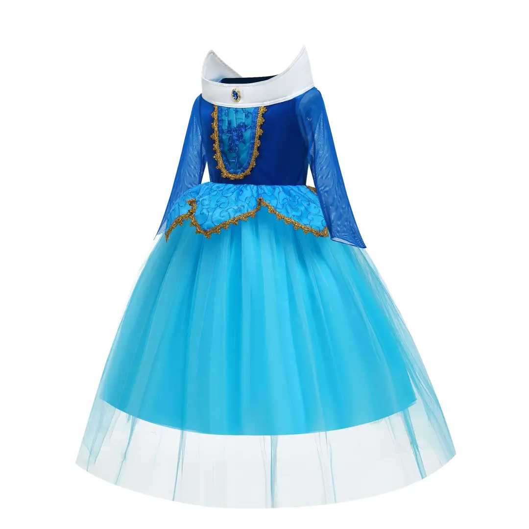 Pink Princess Tulle Dress with Gold Trim for Girls