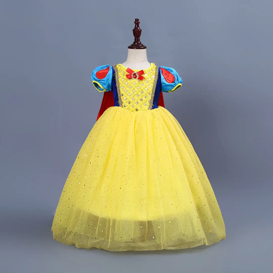Princess Dress Yellow Tulle Blue Bow Capable for Kids
