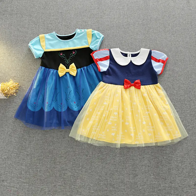 Kids Tulle Bow Dresses Blue Yellow 2-Piece Set