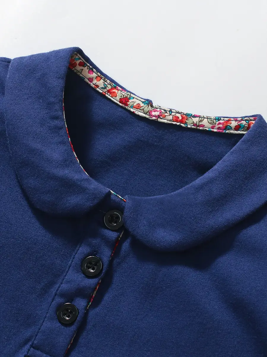 Navy Blue Horse Print Kids Dress with Pink Tights