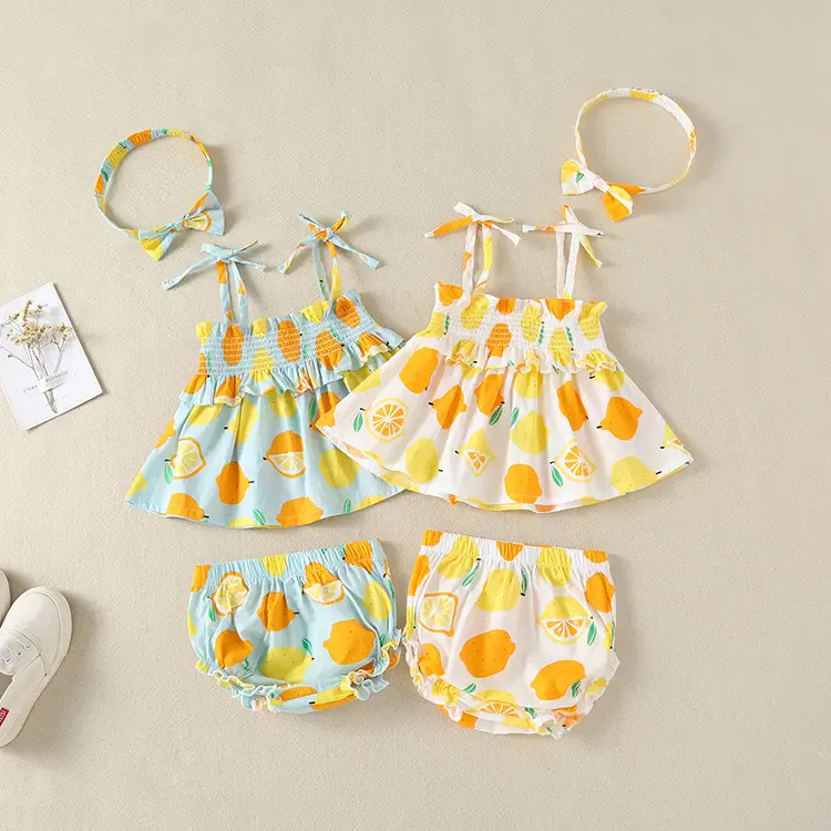 Lemon Print Baby Dress Set for Girls Summer Wear