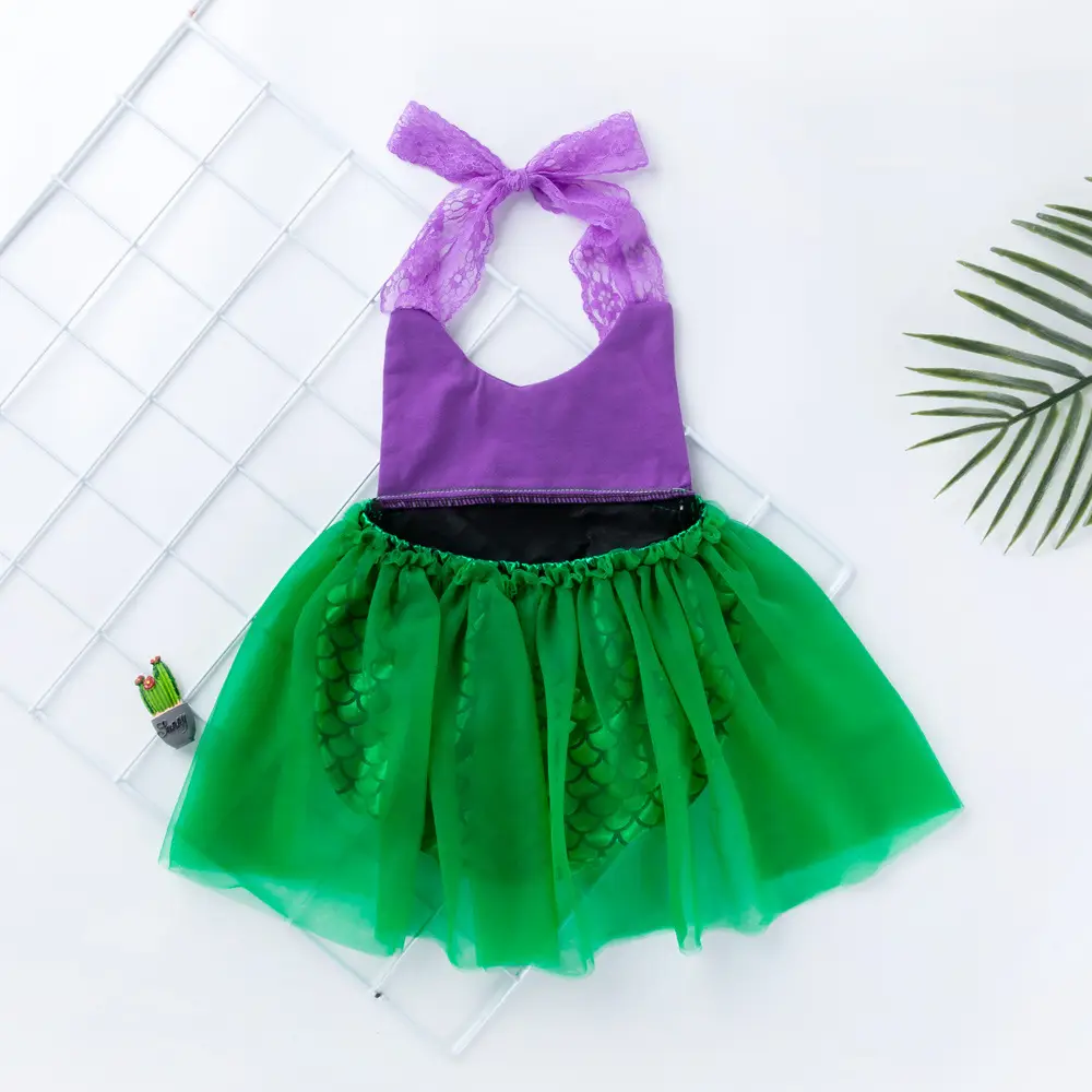 Baby Mermaid Dress Green Purple Scale Headband