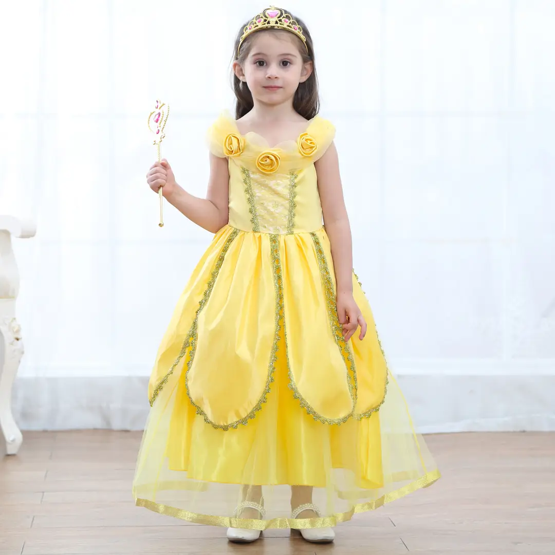 Yellow Princess Dress for Girls 3-8 Years