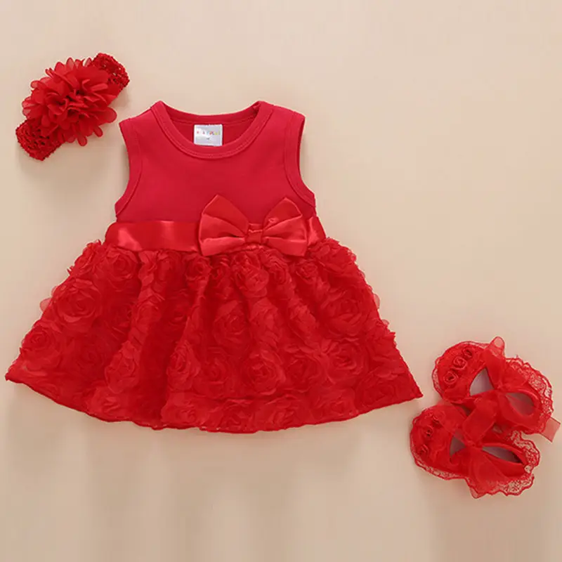 Red Sleeveless Princess Dress with Bow for Baby 0-3M