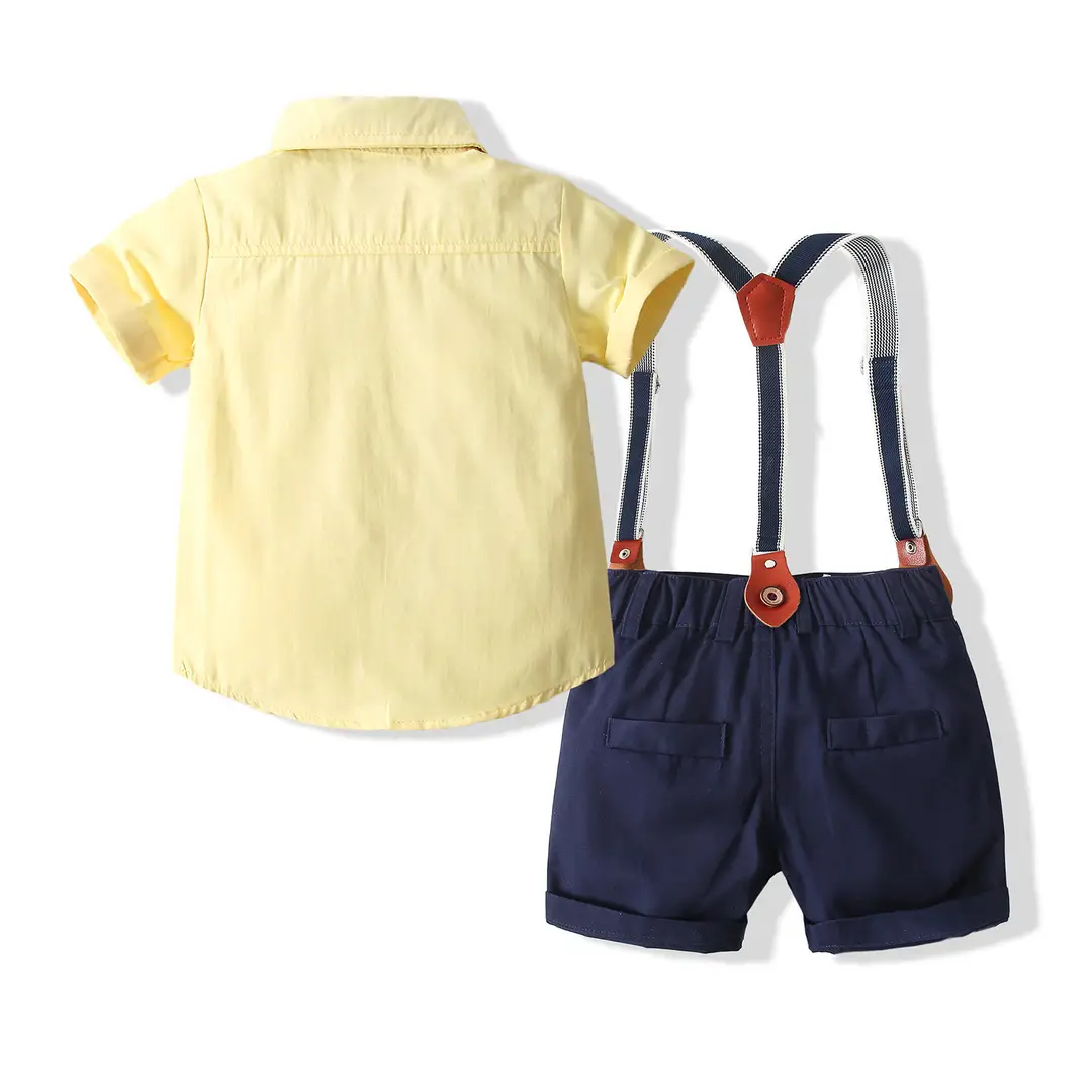 Kids Summer Shirt Set Yellow Bow Tie Shorts