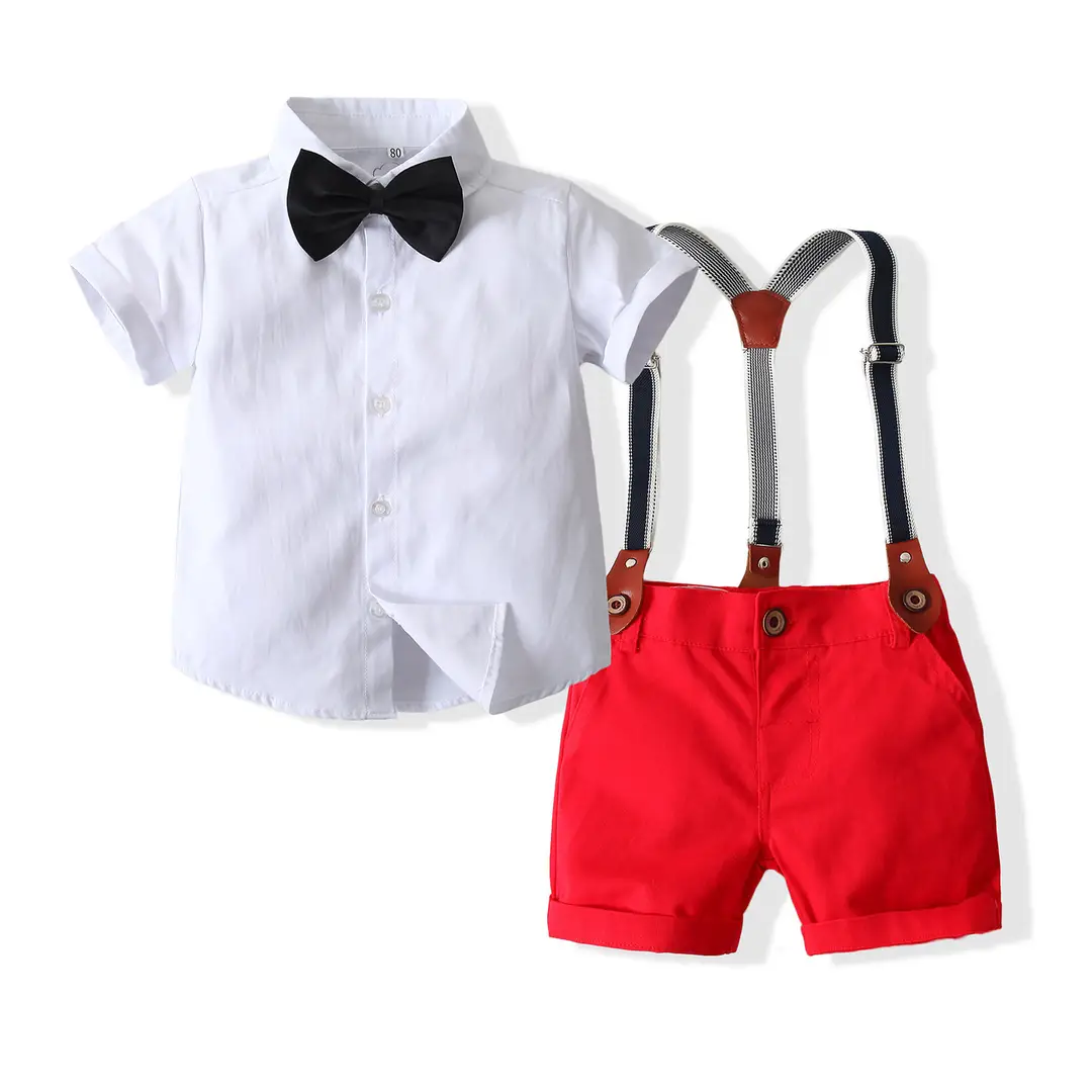 Kids Summer Shirt Set Yellow Bow Tie Shorts