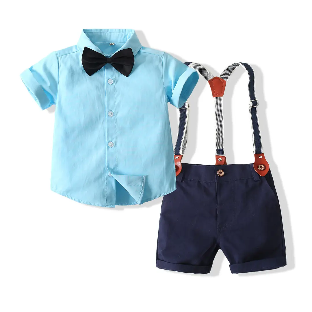 Kids Summer Shirt Set Yellow Bow Tie Shorts