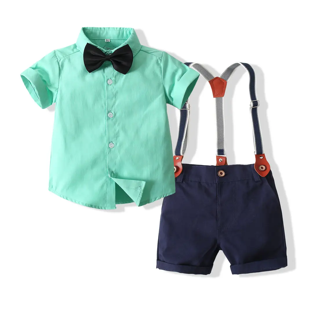 Kids Summer Shirt Set Yellow Bow Tie Shorts
