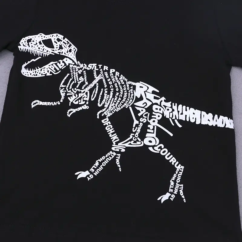 Dinosaur Print Boys Pajama Set Black Cotton 3-12Y