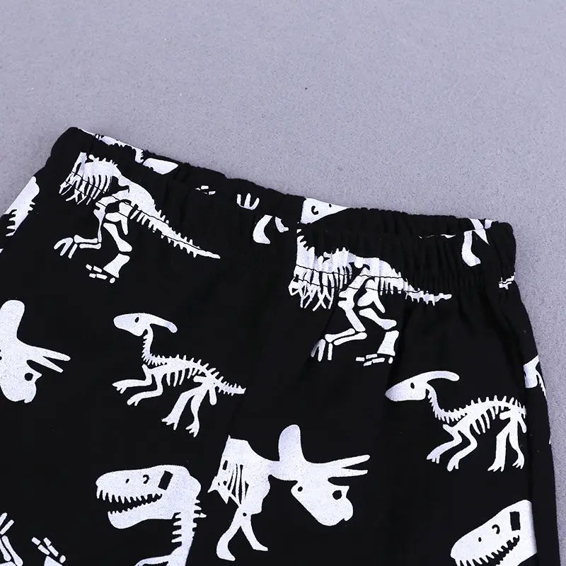 Dinosaur Print Boys Pajama Set Black Cotton 3-12Y