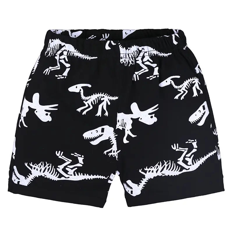 Dinosaur Print Boys Pajama Set Black Cotton 3-12Y