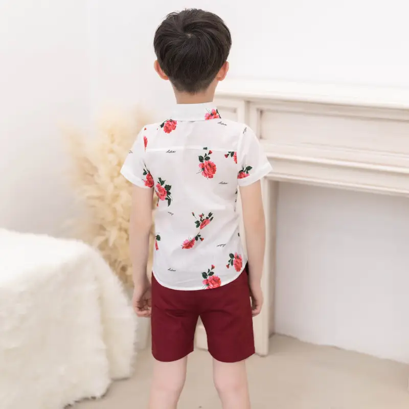 Children Full Dress Set Floral Red Bow Tie 85-95cm