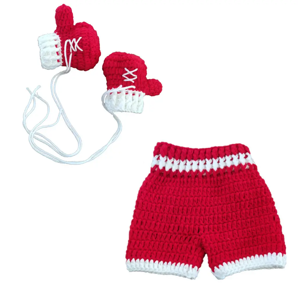 Red Crochet Newborn Suit with Mittens for Baby
