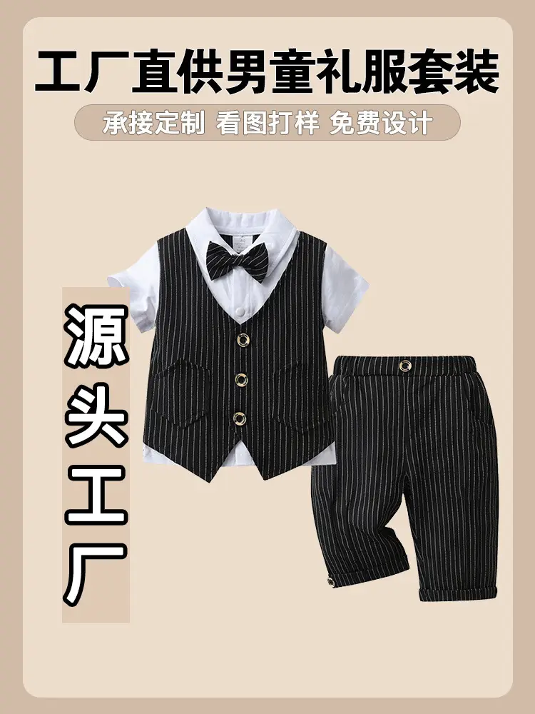 Boys Pinstripe Suit Black White Bow Tie Summer Wear