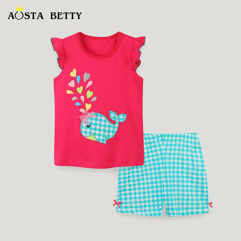 Kids Cotton Whale Graphic Top & Shorts Set Pink Blue