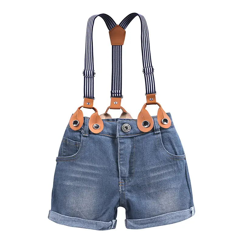 Kids Blue Striped Shirt & Denim Shorts Set