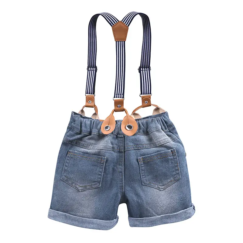 Kids Blue Striped Shirt & Denim Shorts Set