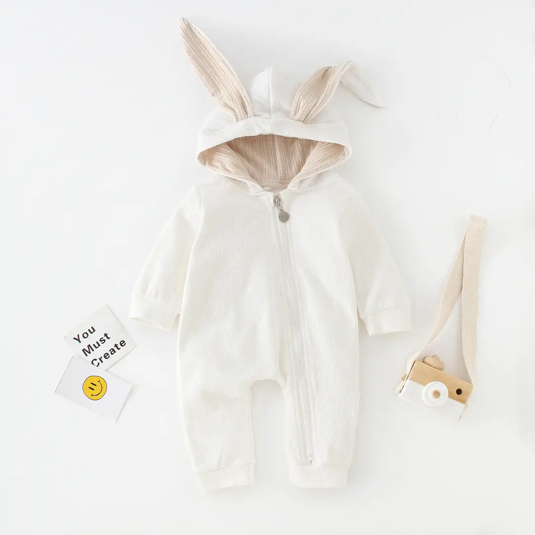 Rabbit Hooded Jumpsuits for Kids Pink Blue White Zipper