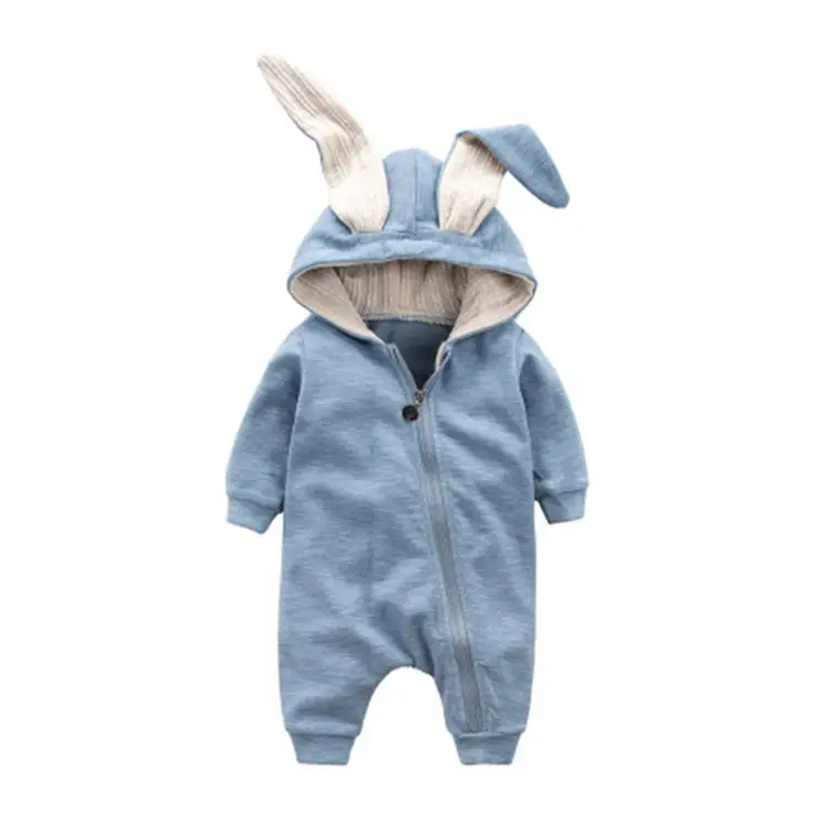 Rabbit Hooded Jumpsuits for Kids Pink Blue White Zipper