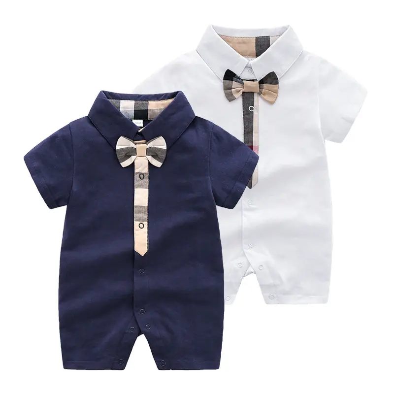 Baby Rompers Navy White Bow Tie Cotton Summer Wear
